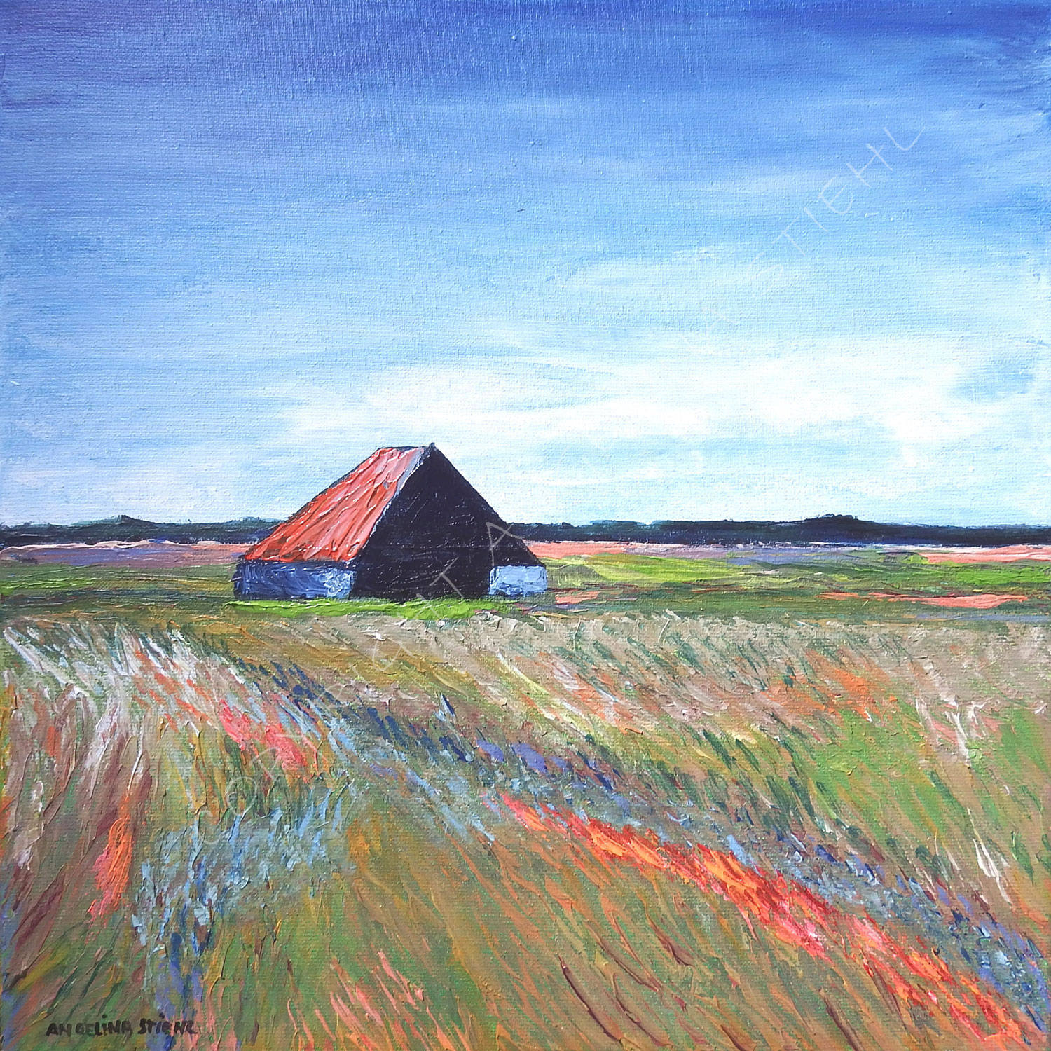 Verkocht schilderij Schapenboet 1 van Texel door Angelina Stiehl