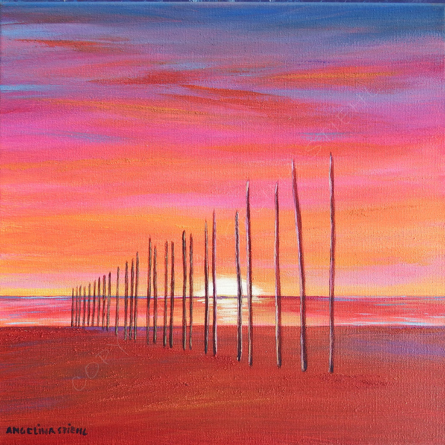 Verkocht schilderij Steiger van Sil Zonsopkomst 2 van Texel door Angelina Stiehl
