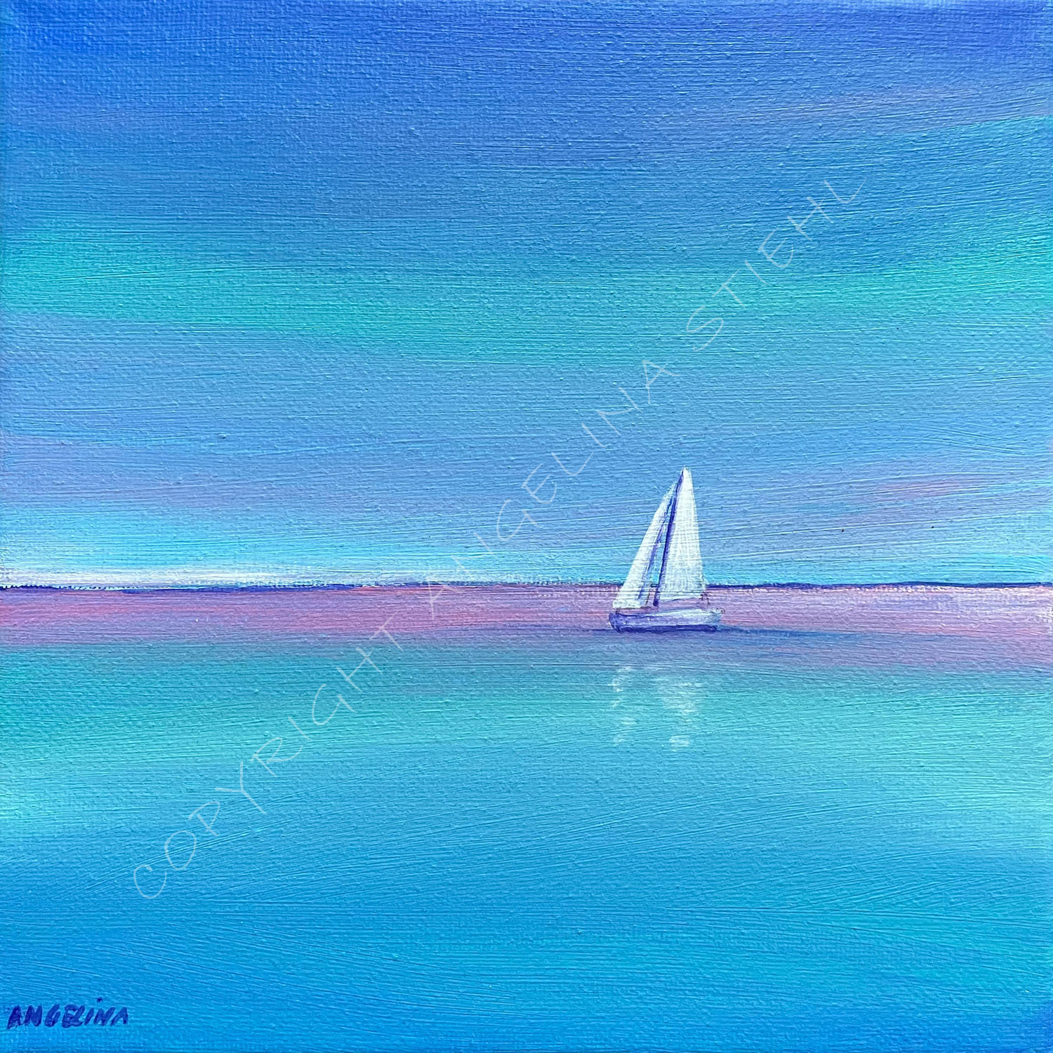 Verkocht schilderij Zee Boot 2 van Texel door Angelina Stiehl